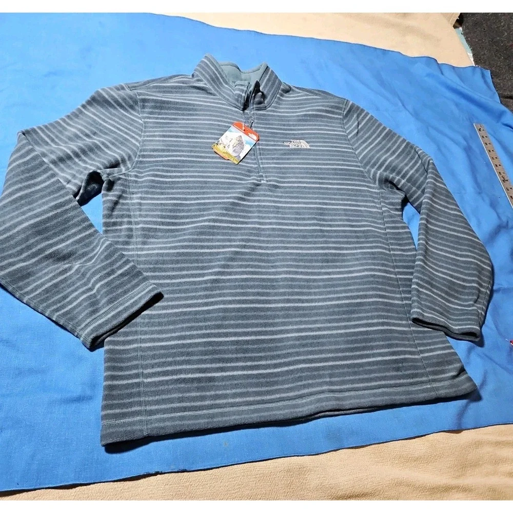 The North Face TKA Glacier 100 Fleece 1/4 Zip Jacket Pullover Blue Stripe XL New